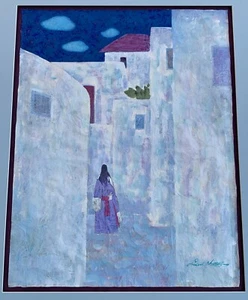 ORIGINAL LIN CHONG ACRYLIC PAINTING ON RICE PAPER. SIGNED. 24"x19" - Picture 1 of 8
