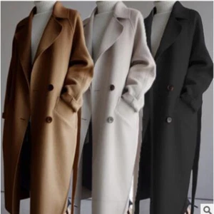 Womens Long Overcoats Ladies Casual Loose Button Up Trench Coats with Belt - Picture 1 of 13
