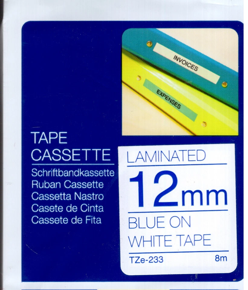 Brother TZe-233 NEW GENUINE Blue on White Tape Laminated cassette - image 1 of 1