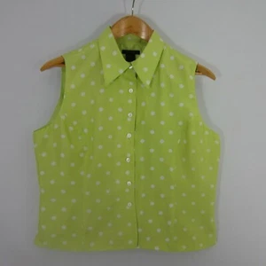 Silk Land Womens L Lime Green Polka Dot Lined 100% Silk Sleeveless Shirt Top - Picture 1 of 7