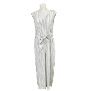 Calvin Klein White Black vertical Stripes V Neck Tie Front Jumpsuit sz 12 - Picture 1 of 9
