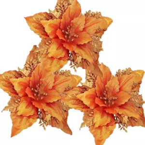 12Pcs Glitter Christmas Poinsettia Flowers 7 Inch Large Artificial Flower Orname - Picture 1 of 2
