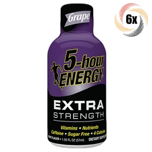 6x Bottles 5 Hour Energy Extra Grape | Sugar Free | 1.93oz | Fixes Tired Fast - Picture 1 of 3