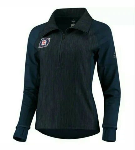 Adidas Chicago Fire MLS Womens Medium M Pullover LS Jacket 1/4 Quarter-Zip Navy Cover