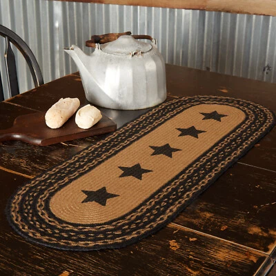 Farmhouse Jute Runner Stencil Stars 13x36 Black Tan VHC Brands Primitive Country Foto 1 de 4