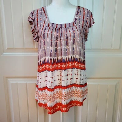 Grace Elements Womens Top Multicolored Ruffled SS Peasant Boho Blouse Size Small Foto 1 de 4