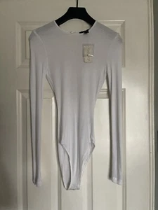 BNWT FOREVER 21 RIBBED LONG SLEEVE BODYSUIT ONE PIECE BLOUSE TOP SHIRT S - Picture 1 of 11