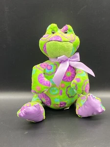 Ganz Floral Cutie Frog Plush Green Purple Flowers Satin Feet Stuffed 9” - Picture 1 of 15