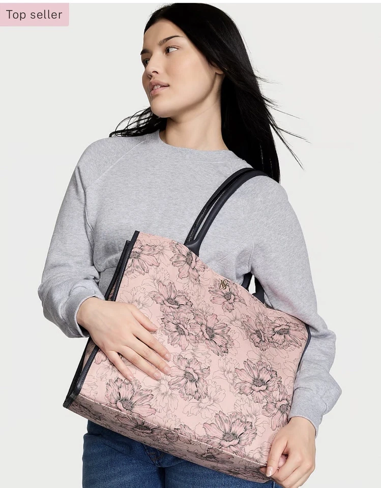 VICTORIA'S SECRET PINK FLORAL PRINT CANVAS TRAVEL TOTE SHOULDER BAG New - Image 1 of 1