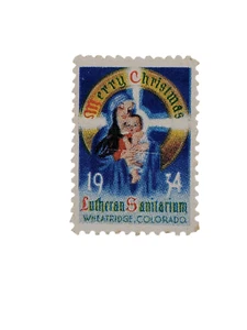 Extremadamente Raro Difícil de Encontrar 1934 Sello de Navidad Lutheran Sanatorium Wheatridge, CO USADO - Imagen 1 de 4