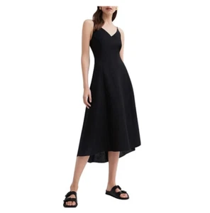 WITCHERY Black Linen Midi V-Neck Slip Dress - Size 4 - BNWT - RRP $149.95 - Picture 1 of 4