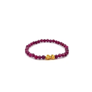 18K Gold Dragon Pixiu Piyao Bracelet Gemstone Ruby July Birthstone Micro faceted - Picture 1 of 4