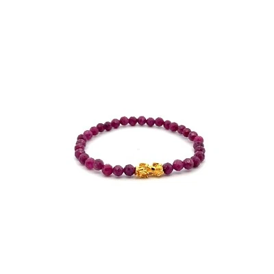 18K Gold Dragon Pixiu Piyao Bracelet Gemstone Ruby July Birthstone Micro faceted - Image 1 of 4