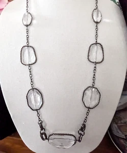 Chunky Clear Acrylic Station Chain Necklace Bold Boho Layered Jewelry Gift - Picture 1 of 5