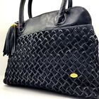BALLY Handbag Quilted Braided Lamb Leather Tassel Logo Women's Black From JAPAN