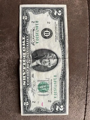 1976 2 dollar bill Low Serial # B - Image 1 of 2