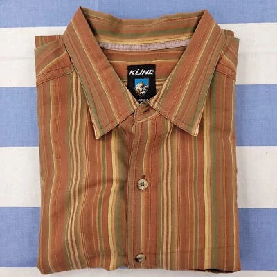 Camisa Kuhl Para Hombres Grande Marrón Rayas Manga Corta Exterior Senderismo Escalada Informal Foto 1 de 4