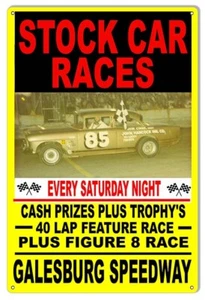 Galesburg Car Races Reproduction Motor Speedway Aluminum Shop Sign 12x18 - Picture 1 of 1