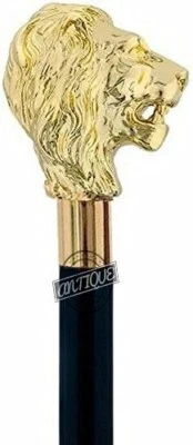 Bastones informales para padre/madre, cabeza de león latón brillante negro varilla de madera idea de regalo Foto 1 de 3