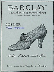 PUBLICITE BARCLAY BOTTIER SOULIER MARYSE EN CROCRODILE DE 1926 FRENCH AD PUB - Picture 1 of 1
