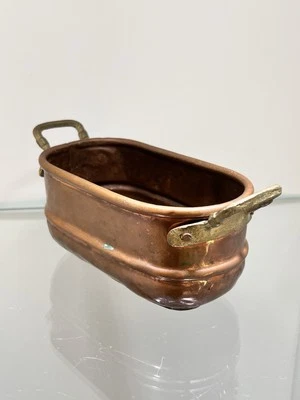 Pentolino Tegame Rame Miniatura Contenitore Vecchio Usato Organizzatore Vintage - Immagine 1 di 4