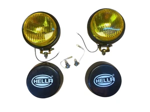 Pair Hella Round Fog Lamp Yellow Glass + Cover With H3 12V 55 Bulb Universal - Picture 1 of 12