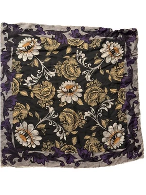 Bufanda Floral Sedosa Negra De Colección - 32" Cuadrada, Dorada Metálica, Negra, Blanca, Púrpura Foto 1 de 4