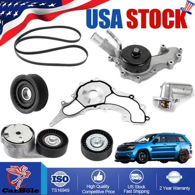For Jeep Dodge Ram 1500 3.6L Water Pump+Belt Tensioner+Thermostat Set 5184617AD — 第 1/4 张图片