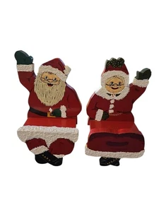 Vtg Santa & Mrs Claus Wood Shelf Sitters Christmas Decor 12" - Picture 1 of 4