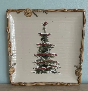 St. Nicholas Square “Snow Valley”  Salad Plate Pine Trees Christmas 9-1/4” - Picture 1 of 5