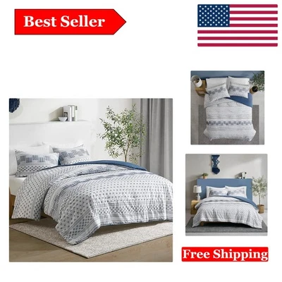 Moderno Juego de Edredón Boho Granja Azul Marino - Top de Algodón, 3 Piezas King/Cal King,... Foto 1 de 4