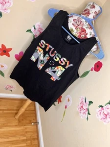 STUSSY N4 Black Floral Tanktop Size Small Men’s - Picture 1 of 6