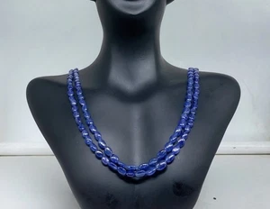 Blue Sapphire 2 Line Necklace Faceted Beads Sterling Silver Clasp Jewelry - Picture 1 of 6