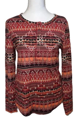 Top para mujer Lucky Brand talla grande rojo naranja suroeste azteca manga larga otoño Foto 1 de 4