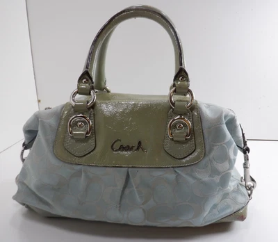 COACH Signature Ashley Sateen Satchel Light Bue Handbag Shoulder Purse - Image 1 of 4