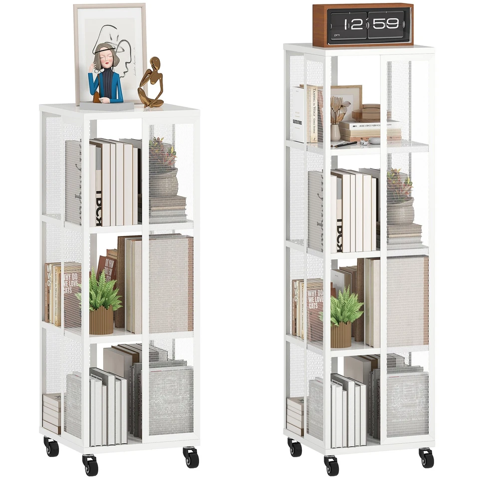 HOMCOM Scaffale Libreria a 3/4 Ripiani in Metallo con Ruote, Bianco - Immagine 1 di 1