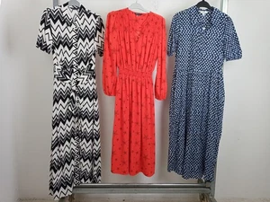 M&S Women's White ZigZag/Red & Blue Printed Midi Dress 3xPcs Size 6Reg NWOT F2 - Picture 1 of 10