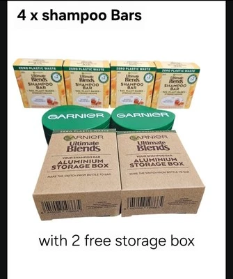4 X Garnier Ultimate Blends Shampoo Bar 94% Plant Based, Strengthening