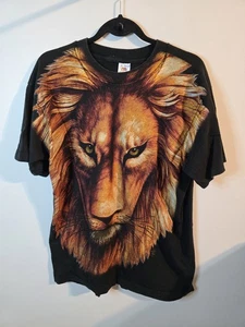T-shirt vintage Trinity Lion Face stampa all over uomo L anni 90 DOP Fruit Of The Loom - Foto 1 di 5