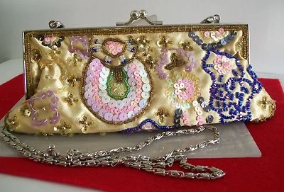 Bolso de Noche Bijoux Terner Dorado Mezcla Satinado Lentejuelas Semilla Cuentas Rosa Azul Foto 1 de 4