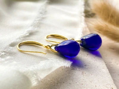 Pendientes simulados azul zafiro facetados gotas lágrimas de plata de ley 925 Foto 1 de 3