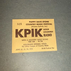 Vintage Pappy Dave Stone Country Musik Festival Ticket Colorado Springs KPIK 72 - Bild 1 von 3