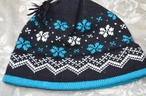 Vermont Originals Blue Nordic Print 100% Wool Beanie Unisex Hat - Picture 1 of 4
