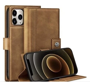 Antbox Wallet Case für iPhone 12, 6,1 Zoll Ständer Kartenhalter Braun LEDER - Bild 1 von 5