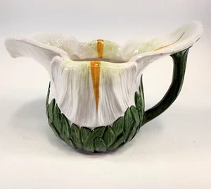 Italian Pottery Vegetable Pitcher Hand Painted 3D Majolica Vintage Green White - Picture 1 of 9