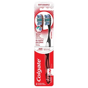 Colgate 360 Optic White Advanced Adult Manual Whitening Toothbrush, Soft, 2 Pack - Picture 1 of 11