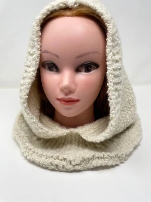 Cachecol com capuz feminino chapéu tricô à mão cashmere branco quente snood presente, acessórios - Imagem 1 de 4