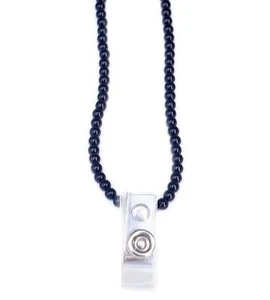 Schwarz Achat Perle ID Abzeichen Halskette Schlüsselband mit Band Clip BDG230001 - Bild 1 von 1