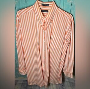 Nautica Button Down Crisp Orange Stripe Shirt Size 16.5 Neck 32/33 Length EPC