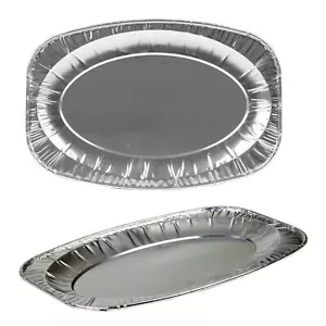 Party Serving Foil Disposable Platters Silver 14 Inches Oval Tray UK Packs of 20 - Picture 1 of 4